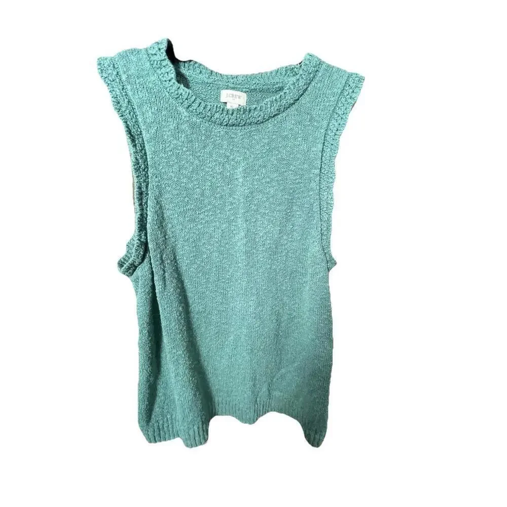 J. Crew Women’s Slub Sweater Tank Green Scallop Trim Sz XL Preppy Classic